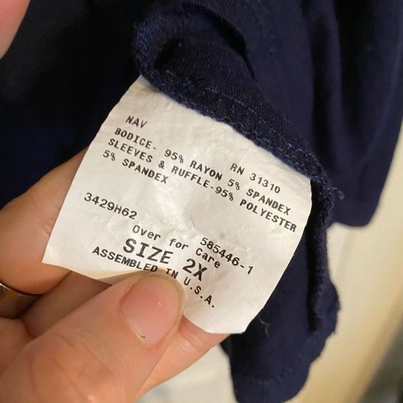 Alyx Navy Blue Lace Short Sleeve Shirt Pearl Embroidered Blouse Size 2XL, XXL - Picture 5 of 9